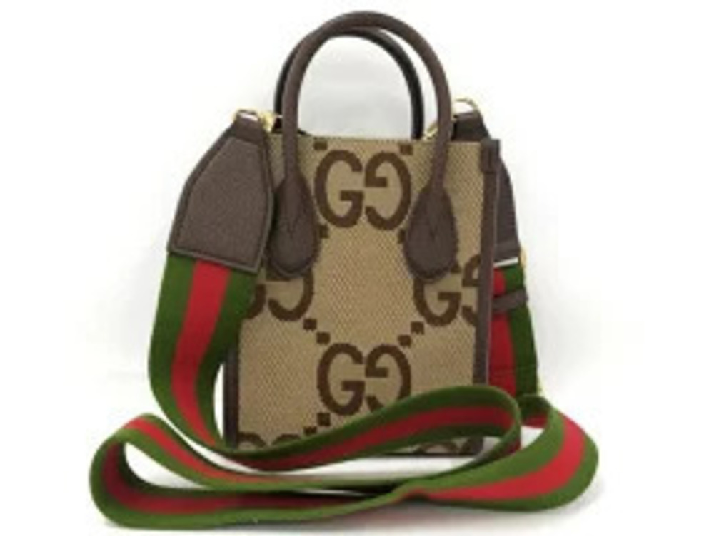 Gucci Handbag Canvas Sherry GG Jumbo Leather Brown Beige